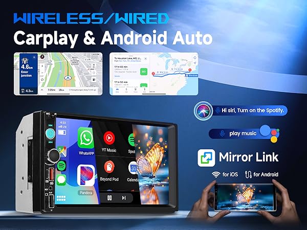 Double Din Car Stereo Bluetooth Wireless Carplay Android Auto-7 inch