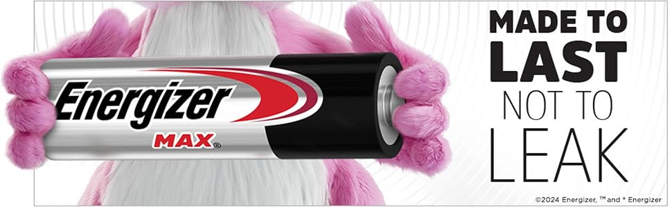 The Energizer Bunny is holding a large Energizer Max battery