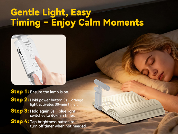 TechRise book reading light Gentle Light, Easy Timing- Enjoy Calm Moments
