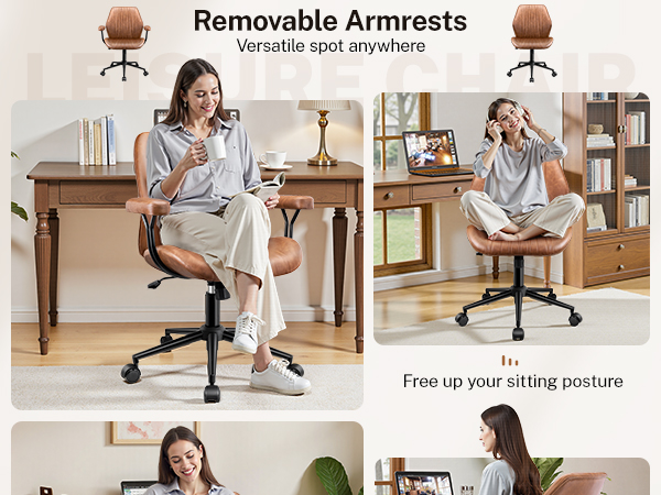 Home Office Desk Chairs with Removable Armrests, Adjustable Height Rocking