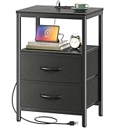 Huuger Nightstand with Charging Station, Side Table with Fabric Drawers, End Table with Open Shel...