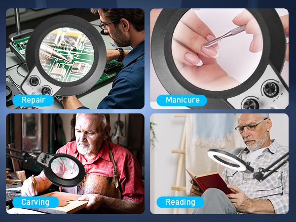 magnifying glasses with light for close work,workbench, 10X magnifier with light hands free