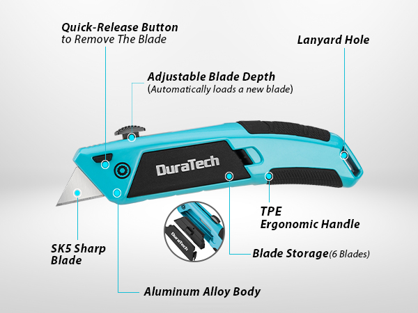 Auto-Loading Utility Knife Heavy Duty Retractable Box Cutter Quick-Change Razor Knife