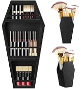 Homde Large Makeup Coffin Shelf with 2 Coffin Brush Holders Solid Wood - 3 Shelf Coffin Holder fo...