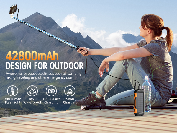 Portable charger,Power Bank Solar Charger 42800mAh External Battery Pack 5V3.1A Qc 3.0 Fast Charger