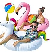 PARENTSWELL 43'' Inflatable Unicorn Flamingo Pool Floats, 2 Pack Pool Tube Floaties Swim Rings wi...