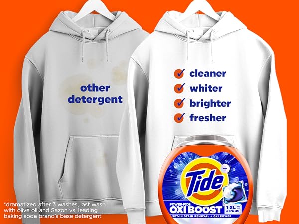 Tide oxi booster power pods cleaner, whiter, brighter, fresher