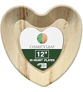 Charity Leaf Disposable Palm Leaf 12" Heart Plates (25 pieces) Bamboo Like Serving Platters, Disp...
