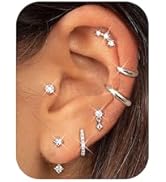 BESTEEL Small Stud Hoop Earrings for Women - 7 Pairs Hypoallergenic 14K Gold Plated Huggie Earrin...