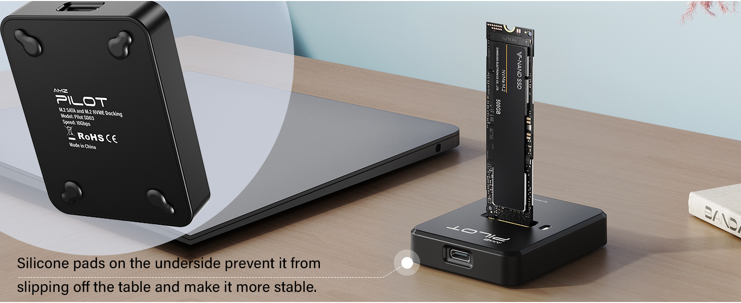 Connect M.2 SSD to USB C devices including laptops tablets and smartphones for data sharing.