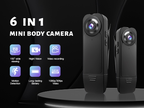 6 in 1 mini body camera , 150 Degree , night Vision ,Video and motion Recording , Long battery life
