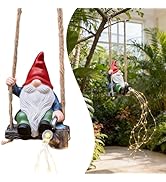 QCF Hanging Garden Gnomes Statues Solar Watering Can Fairy Lights, 6.7''H Swings Gnome Cascading ...