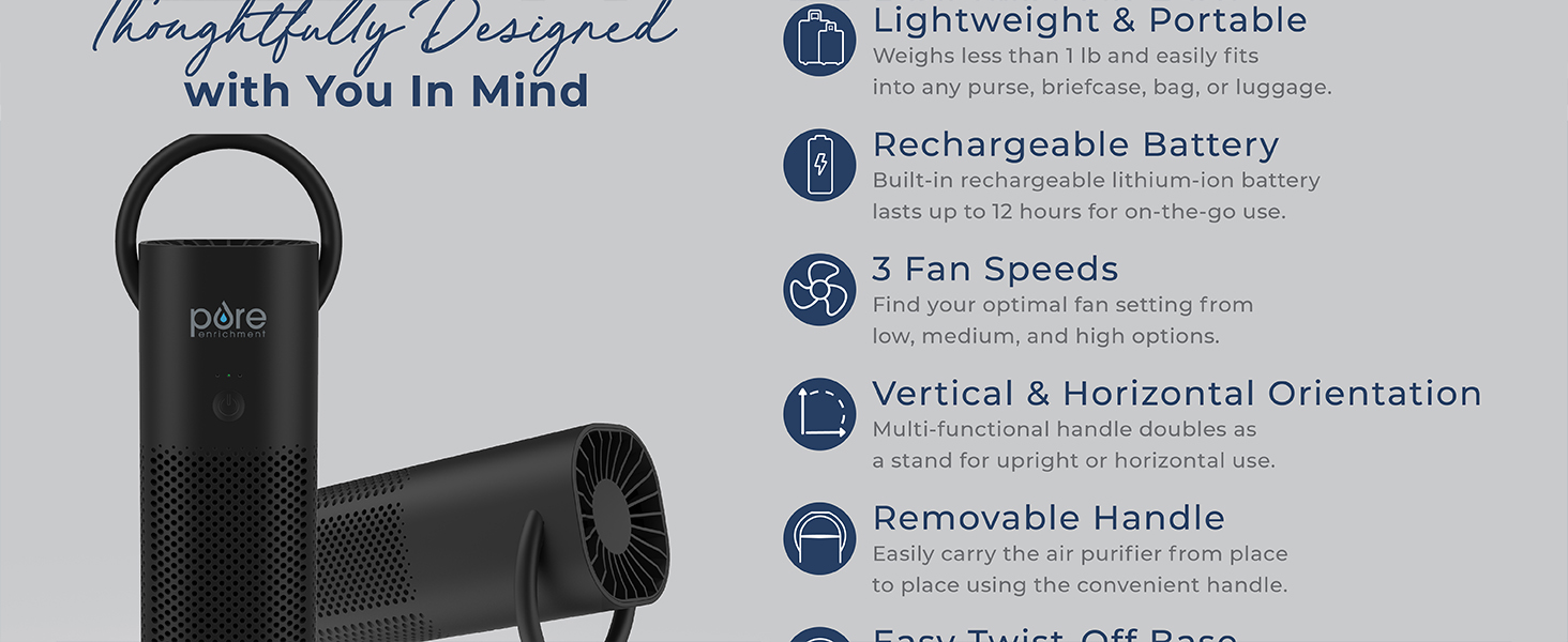 thoughtfully designed 3 fan speeds lightweight portable rechargeable battery handle stand base