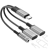 USB C to 3.5mm Headphone and Charger Adapter, 3 in 1 Dual Type C Aux Splitter Charger Headphone J...