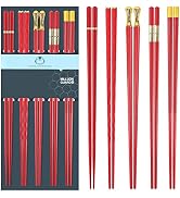 5 Pairs Chopsticks Reusable Fiberglass Dishwasher Safe, 9.57 inch/24.3cm Matte Non-Slip Family/ H...