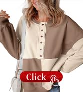 SHEWIN Women's Sweatshirts Casual Loose Button Henley Pullover Top Color Block 2024 Fall Fashion ...