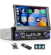 SIXTOP Single Din Flip Out Car Radio Stereo with Wireless CarPlay Android Auto 7 Inch Touch Scree...