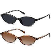 Colrea Retro Oval Sunglasses for Women Small Cat Eye Sun Glasses Womens Trendy Y2K Narrow Shades ...
