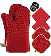 KEGOUU Oven Mitts and Pot Holders 6pcs Set, Kitchen Oven Glove High Heat Resistant 500 Degree Ext...