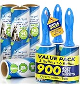 PetLovers Extra Sticky Lint Roller Mega Value Set 900 Sheets for Pet Hair Removal and Clothes, Do...