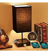 Upgraded Sailstar Bedside Lamps with USB C+A Charging Ports &amp; 2AC Outlets, Black Table Lamp for ...