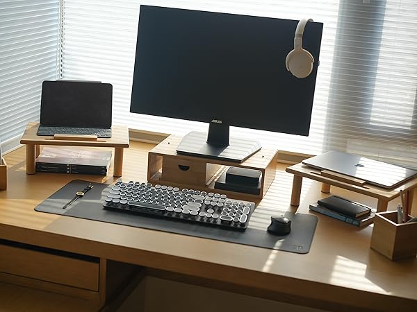 ROCDEER Adjustable Monitor Stand Riser in Bamboo