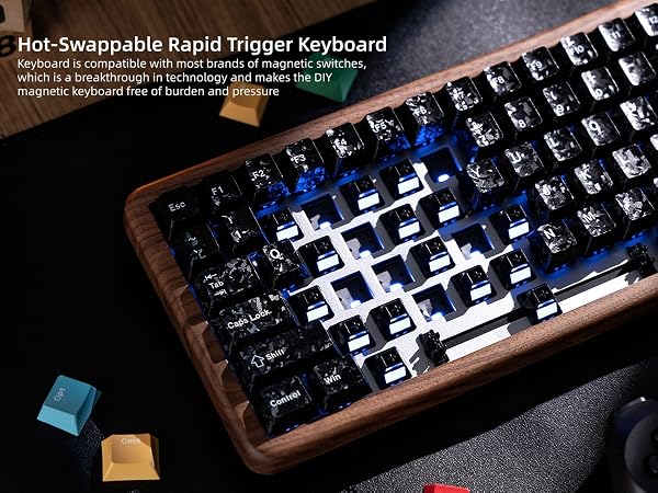75% Hall Effec Keyboard Wood, Mechanical Keyboard Wireless Rapid Trigger Gaming Custom Keyboard