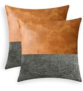 CaliTime Throw Pillow Covers Pack of 2 Soft Faux Leather Solid Dyed Cross Chenille Cushion Cases ...