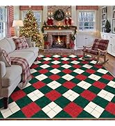 HUGEAR Christmas Area Rug 8x10 Living Room Rug Machine Washable Rugs Low Pile Carpet Checkered Pl...