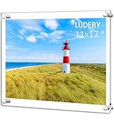 Ludery 11x17 Clear Acrylic Wall Mount Floating Frameless Picture Frame for Wall, Frameless Pictur...