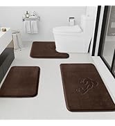 HUXMEYSON Bathroom Rugs Sets 3 Piece, Non-Slip &amp; Quick Dry Bath Mat Set, Ultra Soft Velvet Bath R...