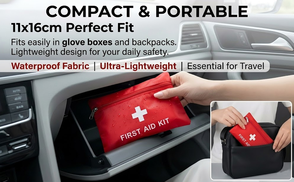 compact pocket first aid kit empty fits car glove box backpack tsa travel