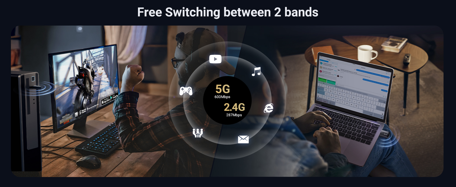 usb wifi adapter dual-band laptop wide range windows macOS mac internet adaptor wlan adapter