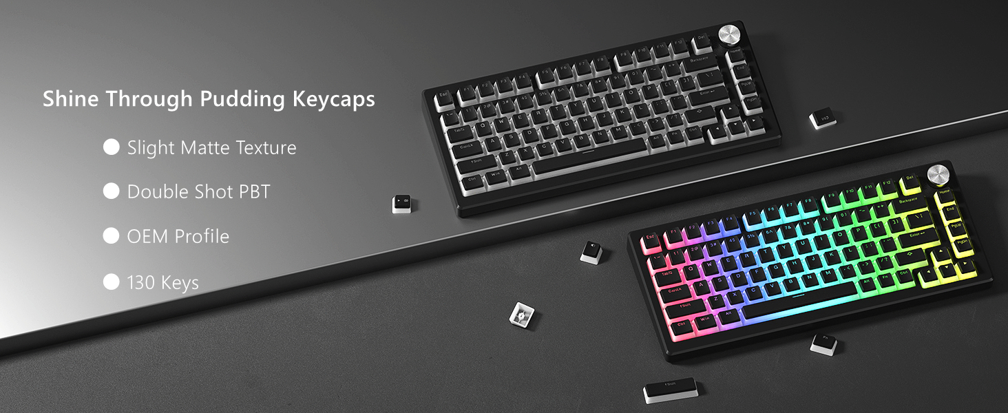 Womier Pudding Keycaps,PBT Keycaps 100 percent keyboard 130 Keys,Shine Through Keycaps