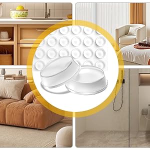 clear silicone bumper pads reduce noise for kitchen cabinet doors, furniture, and bathroom fixtures.