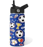 Soccer Gifts for Kids - 16 Oz Kids Water Bottle with Straw Lid, Stainless Steel Insulated Tumbler...