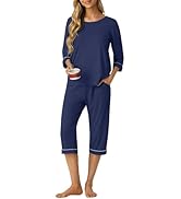 PrinStory Women's Pajama Set Capri Pjs Sets 2 Piece Soft Lounge Sets Sleepwear with Pockets