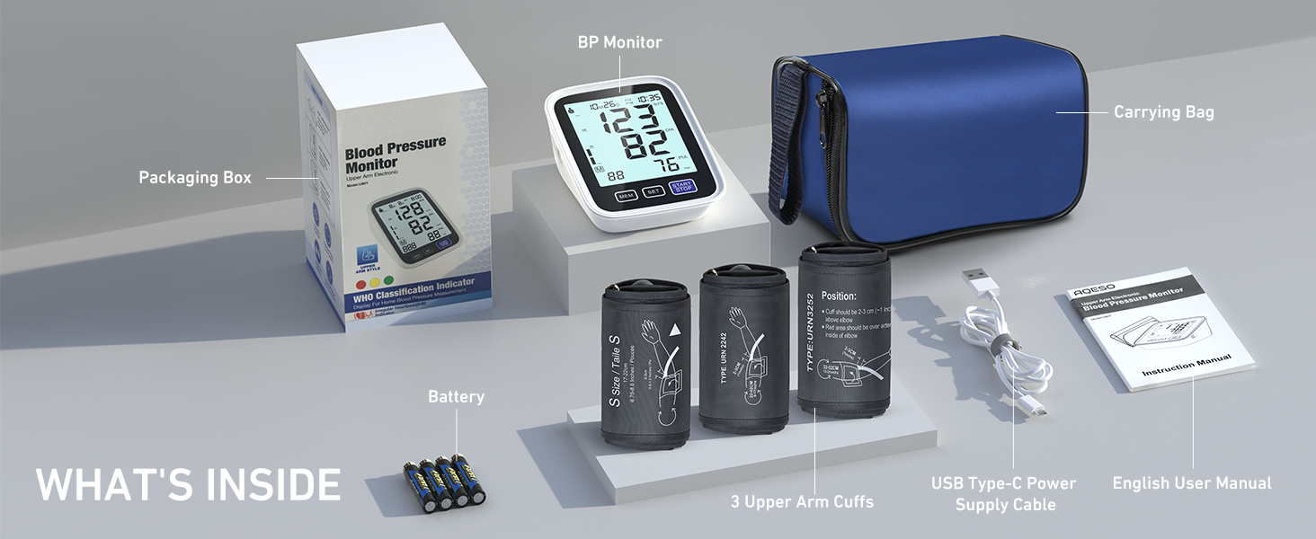 AQESO Blood Pressure Monitor, 3 Users 3 Size Cuffs