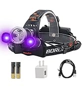 BORUIT RJ-3000 LED Black Light Headlamp,3 Modes White and UV Light Headlamp,5000 Lumens Rechargea...