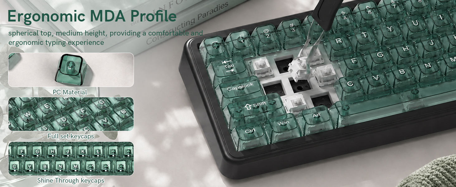 Green Clear keycaps,Transparent Keyboard keycaps,Jelly Key caps Set,Shine Through keycap