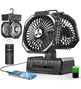 ONLYNEW Dual Head Portable Rechargeable Fan 20000mAh Battery Powered Fan Camping Cordless with LE...
