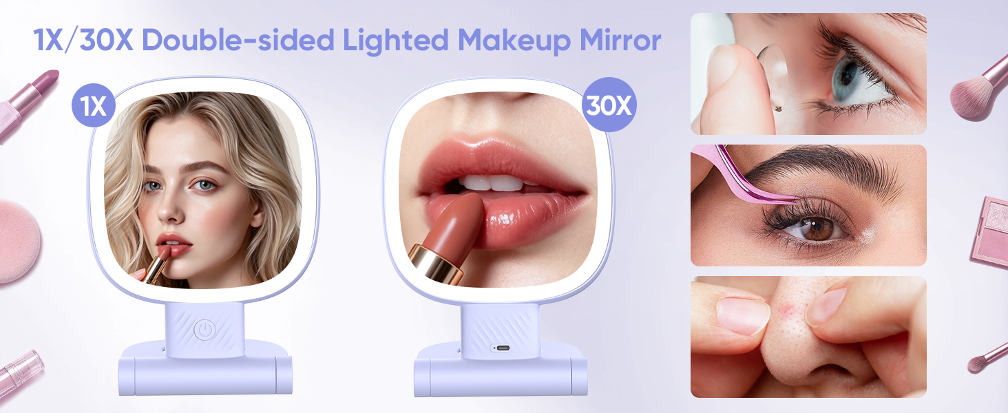Travel magnifying makeup mirror 1X/30X