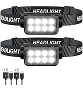 Sogdeco Rechargeable Headlamp Flashlight 2-Pack, 8 LED 2500 Lumen Ultra-Light Bright Headlight, W...