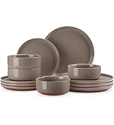 MALACASA Plates and Bowls Sets, 12 Pieces Modern Stoneware Dinnerware Set for 4 Kitchen Dinner Se...