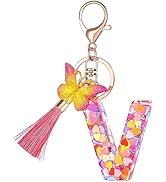 Suweibuke Colourful Cute Initial Letter Keychains for Women Girls with Tassel Butterfly, Charm fo...