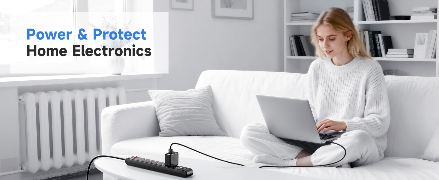 Cable Matters 2-pack surge protectors with six outlets, USB ports, and long cords.