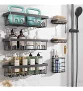 Veken Rustproof &amp; Waterproof Shower Caddy 6-Pack, No Drilling Adhesive Shelves Rack with Soap Hol...