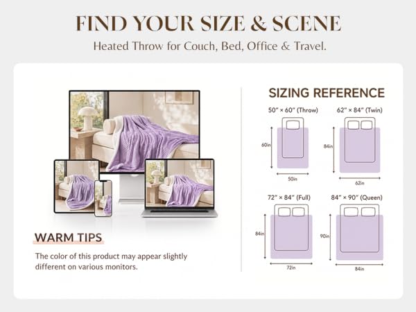 Heated blanket throw size guide, electric blanket for couch bed office, warming throw for seniors
