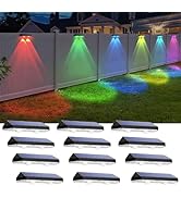 Solar Fence Lights Outdoor - Warm White &amp; RGB 6 Color, Dusk to Dawn Solar Deck Light, Solar Light...