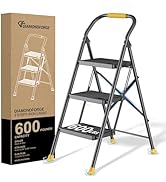 Step Ladder Foldable Folding Stool - for Home Adults Kitchen 3 Stepping Extension Tall Heavy Duty...